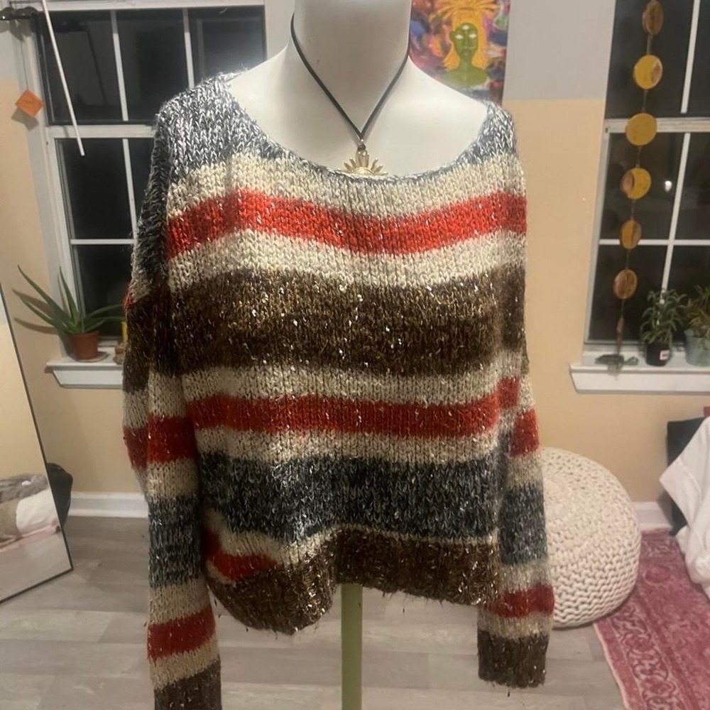 Multi-colored horizontal striped sweater 90s Preppy